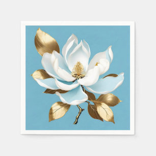 Servilleta De Papel Magnolia blanca elegante en azul claro