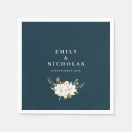 Servilleta De Papel magnolia elegante boda azul marino floral