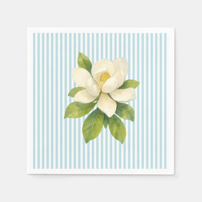Servilleta De Papel Magnolia Flower Custom Wedding Blue Stripe (Anverso)