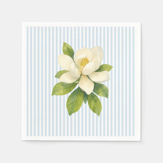 Servilleta De Papel Magnolia Flower Custom Wedding Blue Stripe (Anverso)