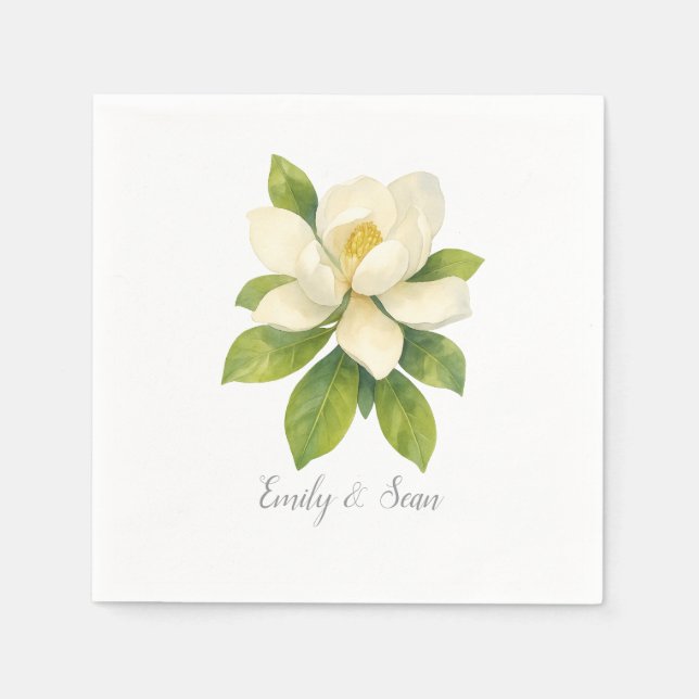 Servilleta De Papel Magnolia Flower Custom Wedding Monogram  (Anverso)