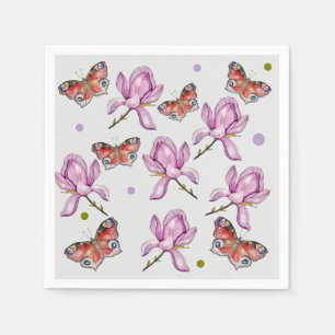 Servilleta De Papel Magnolia y mariposas, acuarela