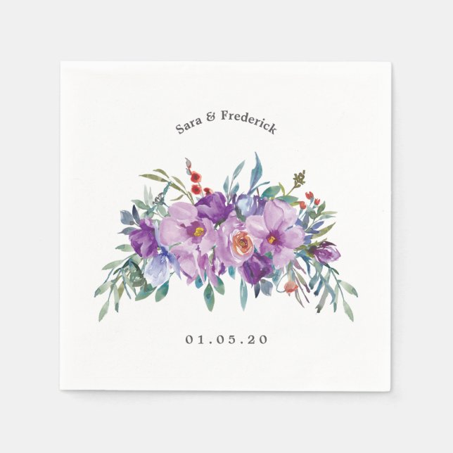 Servilleta De Papel Magnolias moradas y Boda de Rosas (Anverso)