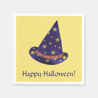 Servilleta De Papel Mago morado Gorra Estrellas amarillas Halloween Na
