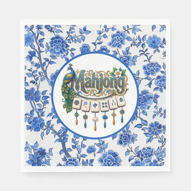 Servilleta De Papel Mahjong Chinoiserie Azul (Anverso)