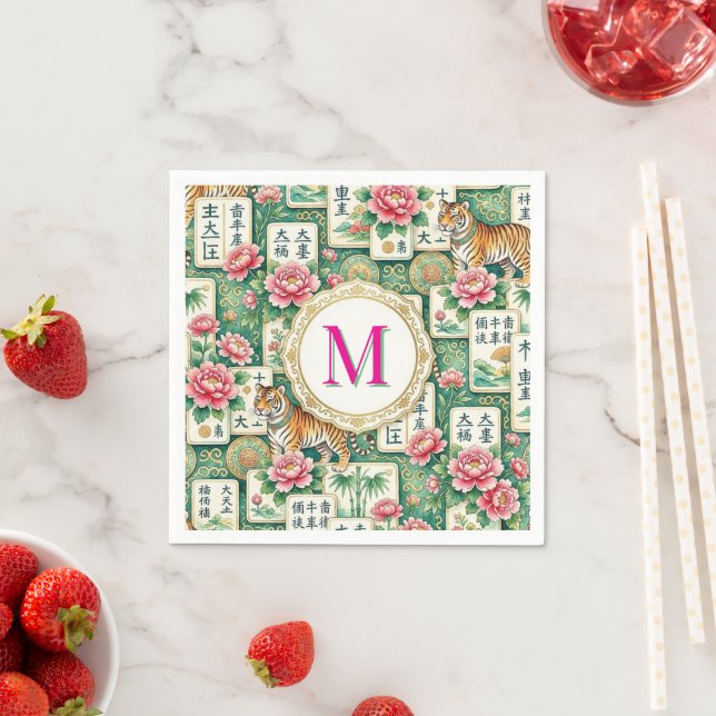 Servilleta De Papel Mahjong Chinoiserie Tiger Monogram Personalized  (In situ)