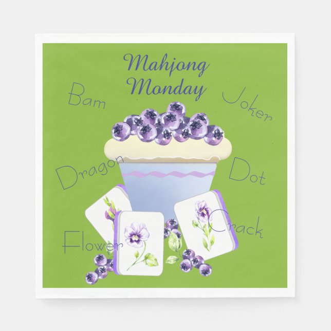 Servilleta De Papel Mahjong Tiles and Blueberry Cupcake Paper Napkin (Anverso)