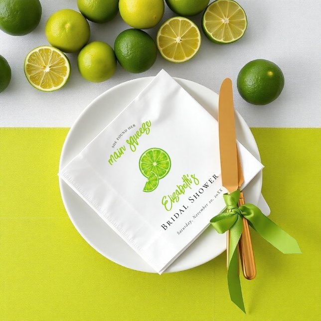 Servilleta De Papel Main Squeeze Lime Green Bridal Shower Paper Napkin (Subido por el creador)