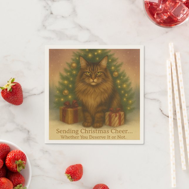 Servilleta De Papel Maine Coon Christmas Napkins | Funny Holiday Table (In situ)