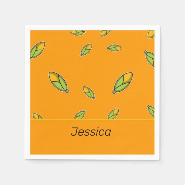 Servilleta De Papel Maíz con nombre personalizado en naranja (Anverso)