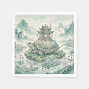 Servilleta De Papel Majestuosa Pagoda de Tortuga Arte con Tinta