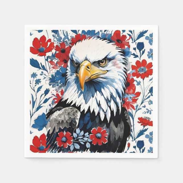 Servilleta De Papel Majestuoso American Bald Eagle Floral (Anverso)