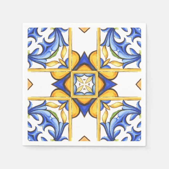Servilleta De Papel Majólica, azulejos mediterráneos, (Anverso)