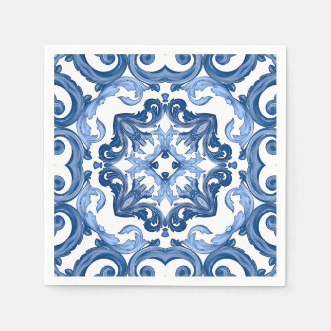Servilleta De Papel Majólica, azulejos mediterráneos, (Anverso)