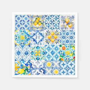 Servilleta De Papel Majólica, limón, azulejos sicilianos,