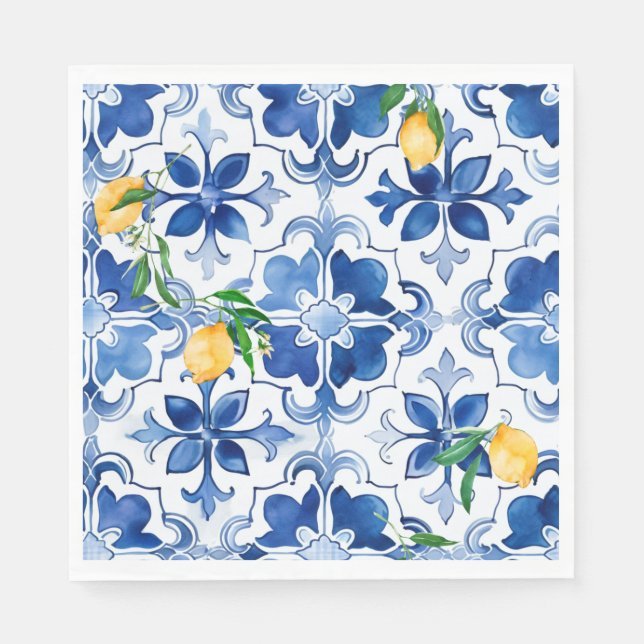 Servilleta De Papel Majólica, limón, azulejos sicilianos, (Anverso)