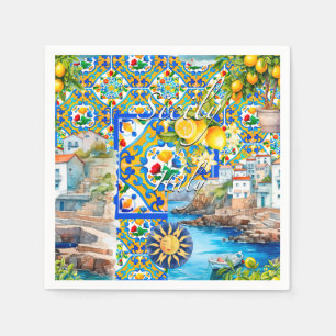 Servilleta De Papel Majólica, limón, azulejos sicilianos,