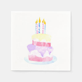 Servilleta De Papel Make a Wish | Watercolor Happy Birthday Cake