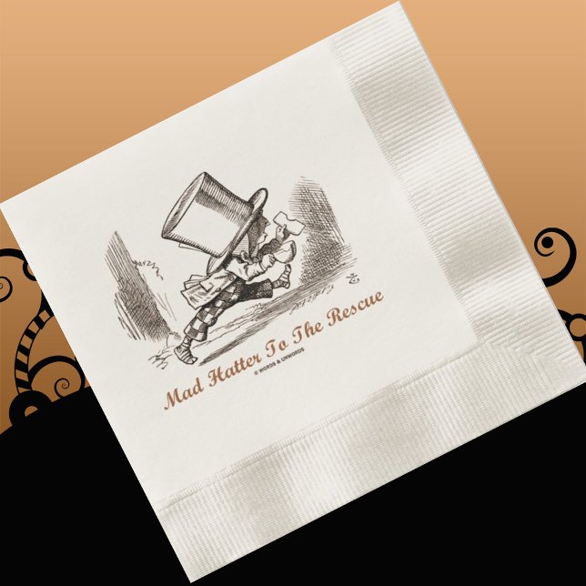 Servilleta De Papel Mala Odiación Al Sentimiento Del Rescate Maravilla (Let your wry Wonderland side shine at your next event with this "Mad Hatter To The Rescue" napkin)