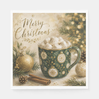 Servilleta De Papel Malvaviscos de Caliente Chocolate Cozy Green Gold