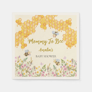 Servilleta De Papel Mamá Abeja Honey Bumblebee Floral Baby Shower