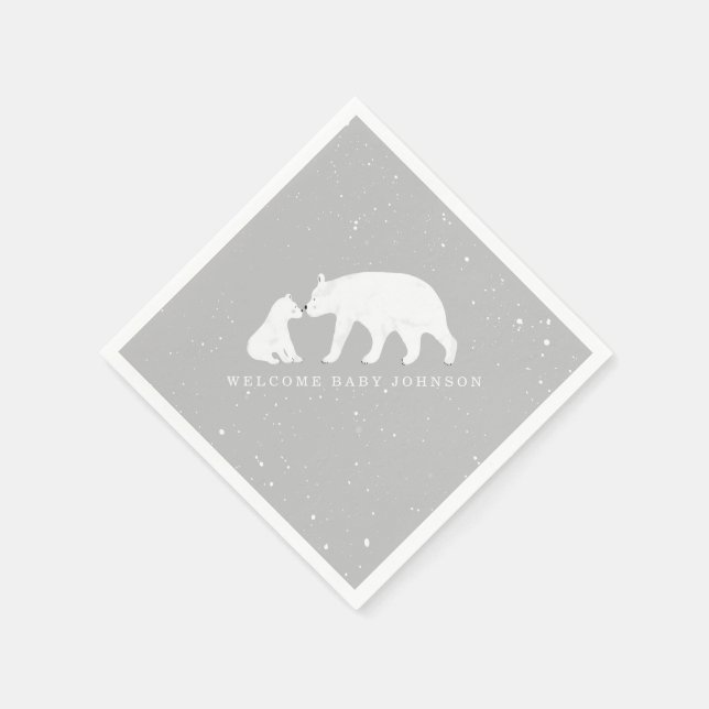 Servilleta De Papel Mama Baby Bear Gray Winter Baby Shower (Borde)