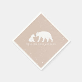 Servilleta De Papel Mama Baby Bear Pink Winter Baby Shower