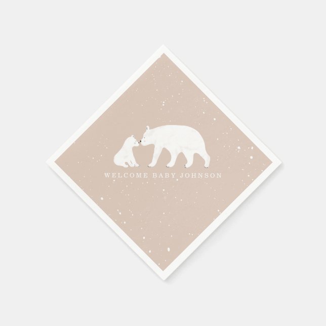 Servilleta De Papel Mama Baby Bear Pink Winter Baby Shower (Borde)