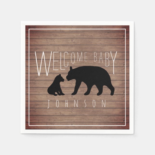 Servilleta De Papel Mama + Baby Bear Wood Baby Shower (Anverso)