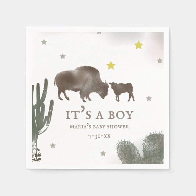 Servilleta De Papel Mama Baby Buffalo Cactus Boy Baby Shower Napkins (Anverso)