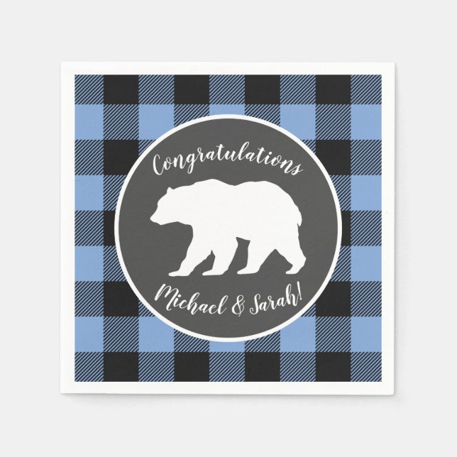 Servilleta De Papel Mama Bear Baby Shower Woodland Lodge Boy Blue (Anverso)