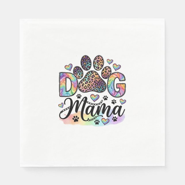Servilleta De Papel Mamá Perro Pata Leopardo Arcoíris Acuarela Corazon (Anverso)