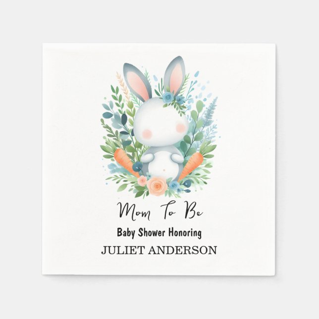 Servilleta De Papel Mamá será Baby Shower de conejito rosa azul Ear Ho (Anverso)