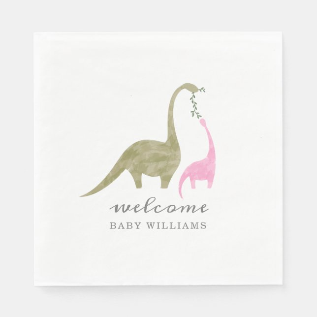 Servilleta De Papel Mama y Baby Dinosaur Pink Baby Shower (Anverso)