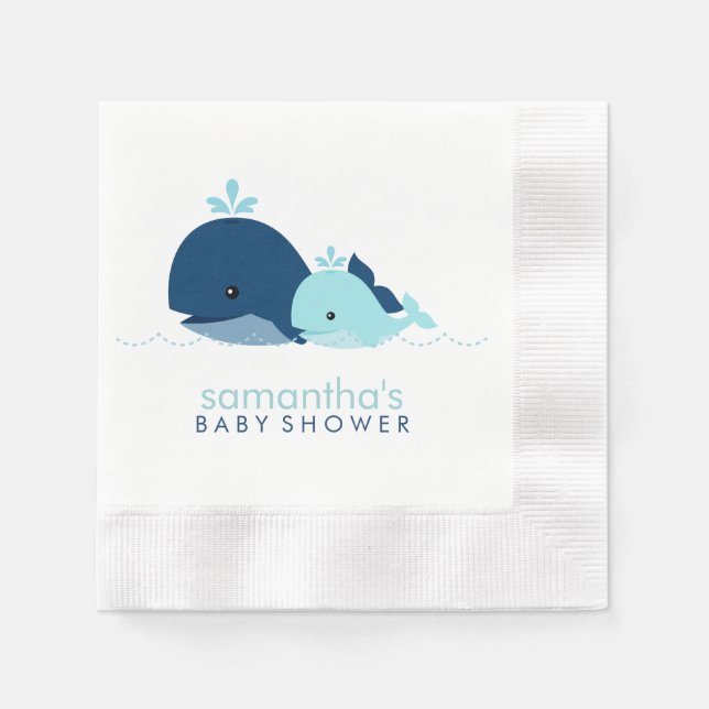 Servilleta De Papel Mamá y bebé ballena Baby Shower {blue} (Anverso)