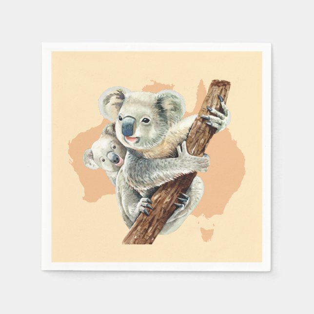 Servilleta De Papel Mamá y bebé de Koala (Anverso)