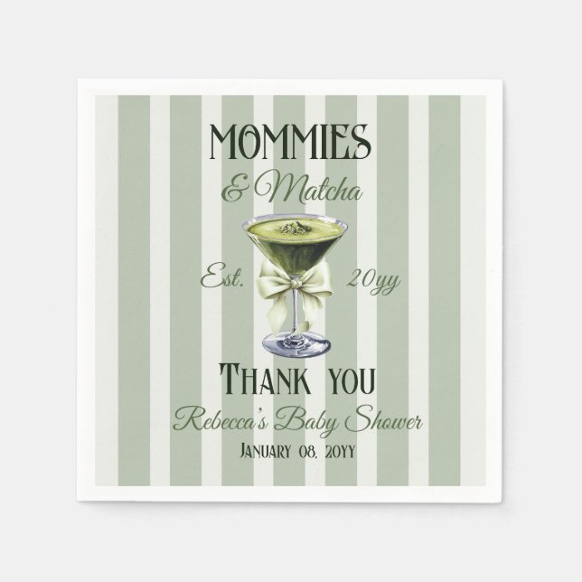 Servilleta De Papel Mamis y Matcha Olive Green Bow Baby Shower (Anverso)