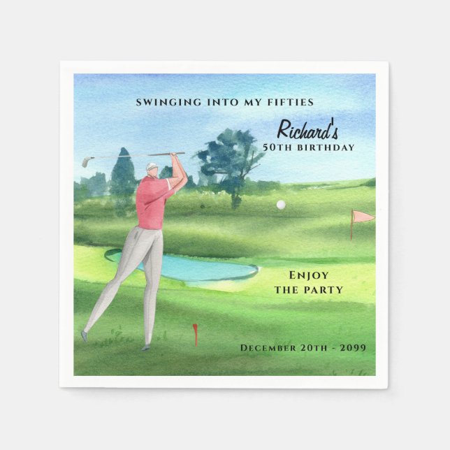 Servilleta De Papel Man Golf Player Swinging Fifties 50th Birthday (Anverso)