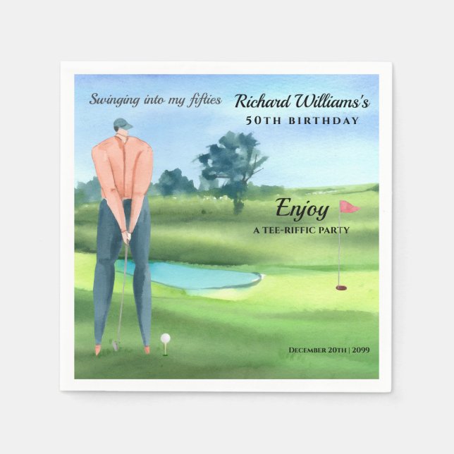 Servilleta De Papel Man Golf Player Swinging Into My 50th Birthday (Anverso)