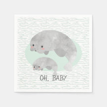 Manatee con baño y bebé con Baby Shower con olas