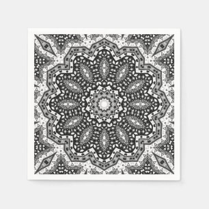 Servilleta De Papel Mandala blanca negra, caleidoscopio, ornamento red