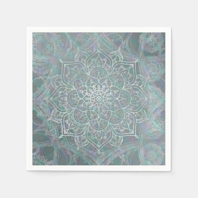 Servilleta De Papel Mandala Boho Chic con Brillo Irisado (Anverso)
