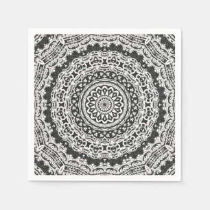 Servilleta De Papel Mandala, caleidoscopio, blanco y negro, adorno,