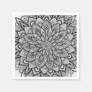 Servilleta De Papel Mandalá de arte original en blanco y negro
