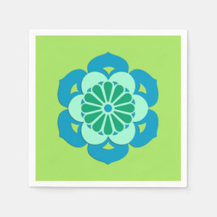 Servilleta De Papel Mandala de flores de Lotus, verde limón y azul cla