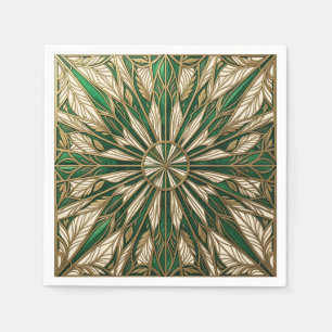 Servilleta De Papel Mandalá de Hoja Art Nouveau en Oro Esmeralda