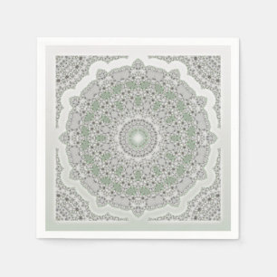 Servilleta De Papel Mandala del fractal del caleidoscopio - verde gris