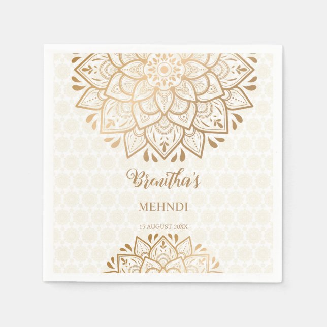 Servilleta De Papel Mandala dorada Nombre personalizado Mehndi (Anverso)