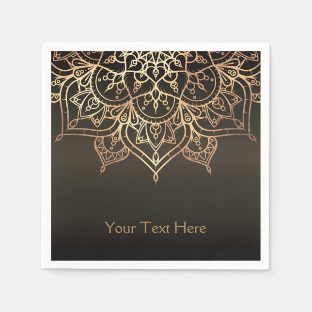 Servilleta De Papel Mandalá Dorado Bronce Marrón Terroso Moderno Fiest (Anverso)