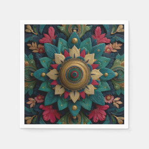 Servilleta De Papel Mandalá floral texturizado intrincado en azul turq